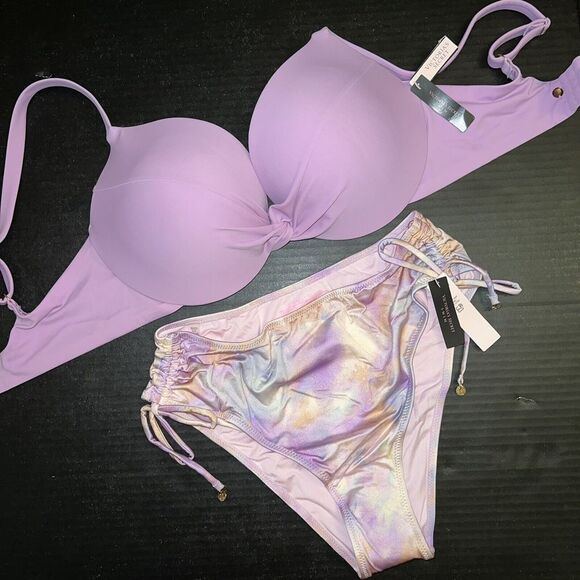 Victoria's Secret 36DD BIKINI M high-waist Bottom Pink LILAC PURPLE ombre - Picture 1 of 9